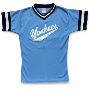 Vintage Yankees Union Made Jersey Empire Sporting Goods Baseball Baby Blue 70s S